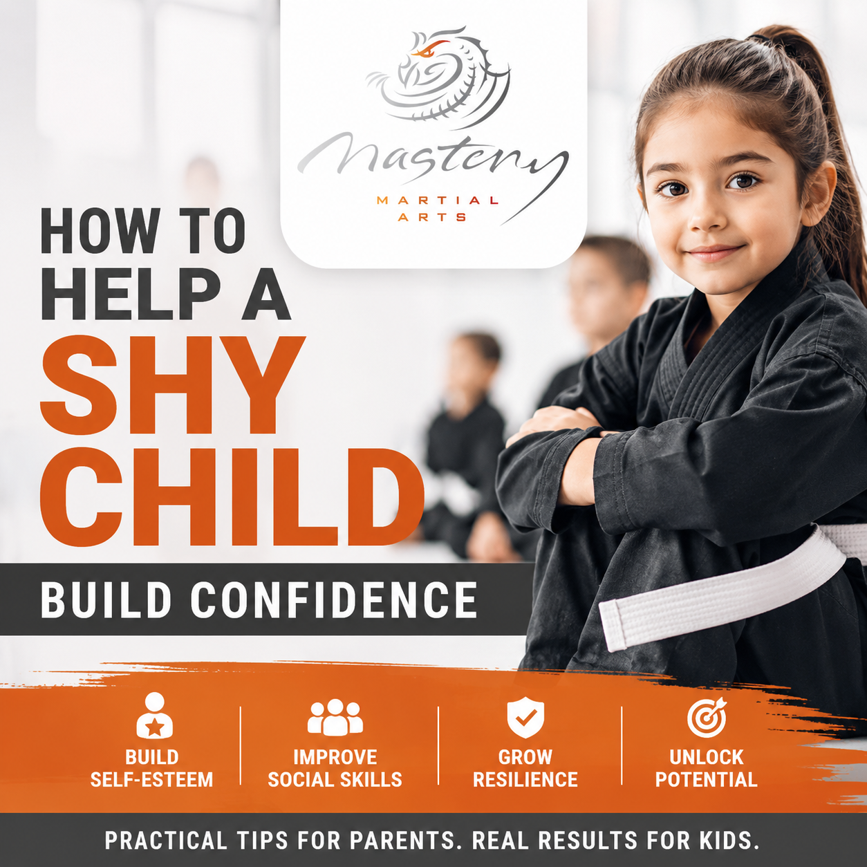 Young girl building confidence through martial arts training at Mastery Martial Arts while learning social skills, resilience, and self-esteem.