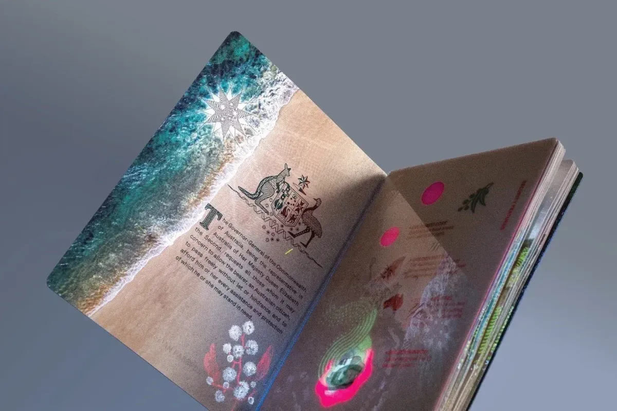 The Australian Passport artwork under UV light