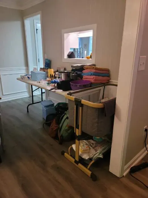 Home birth supplies and clean towels prepared for labor