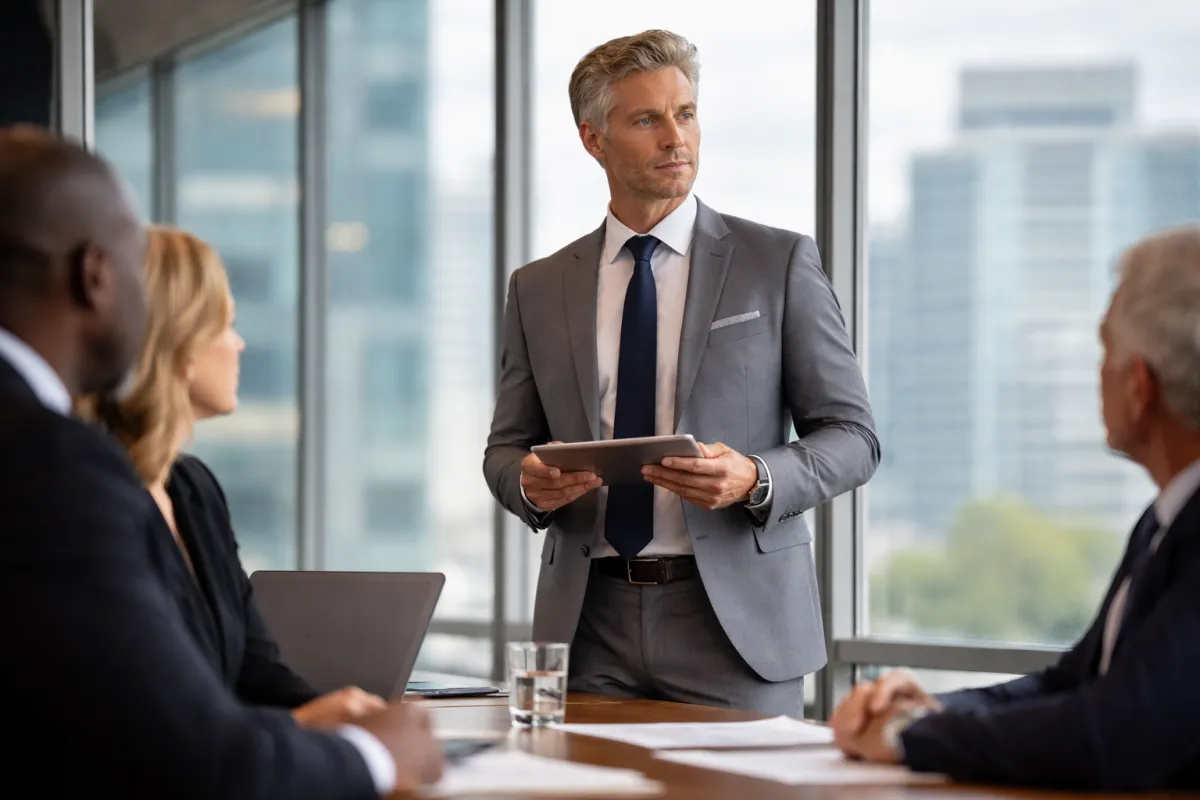 A modern office space with stylish decor.