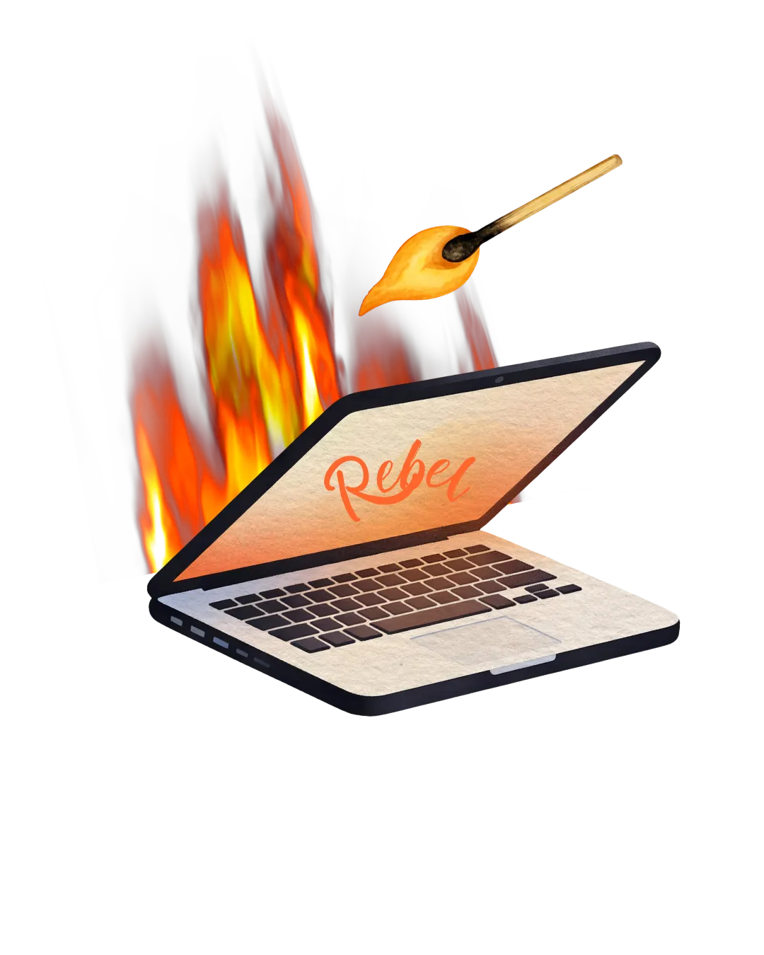 laptop on fire to give an impression of urning down the business rules for the 30 day revolution