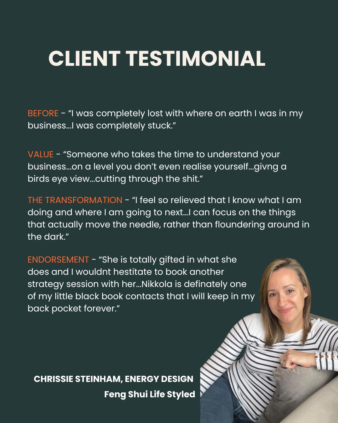 a testimonial from chrissie steinham