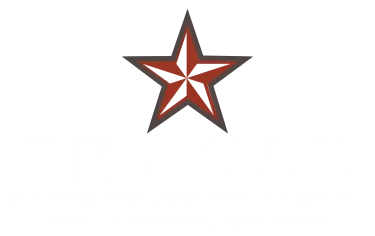 Red Oak Roofwork and Restoration logo with tagline Durable Roofs with Texas Roots