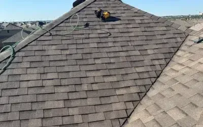 Roof inspection in progress on Georgetown, TX home with visible tools and safety lines