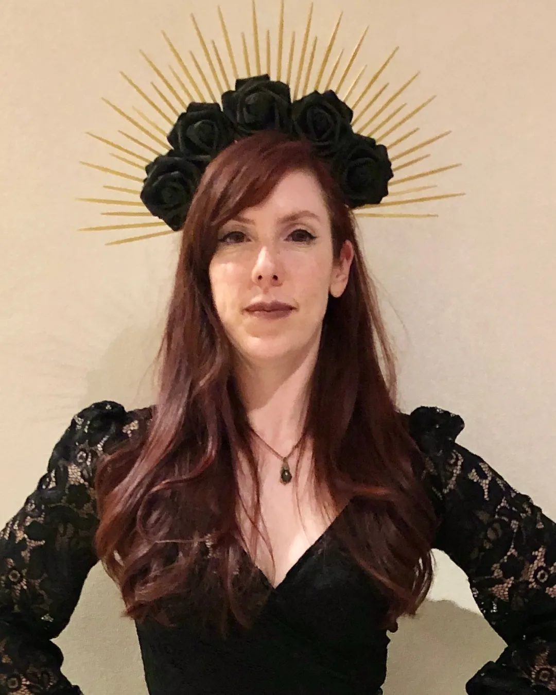 Sariyah Belmont fusion dancer with gothic dress and golden flower crown