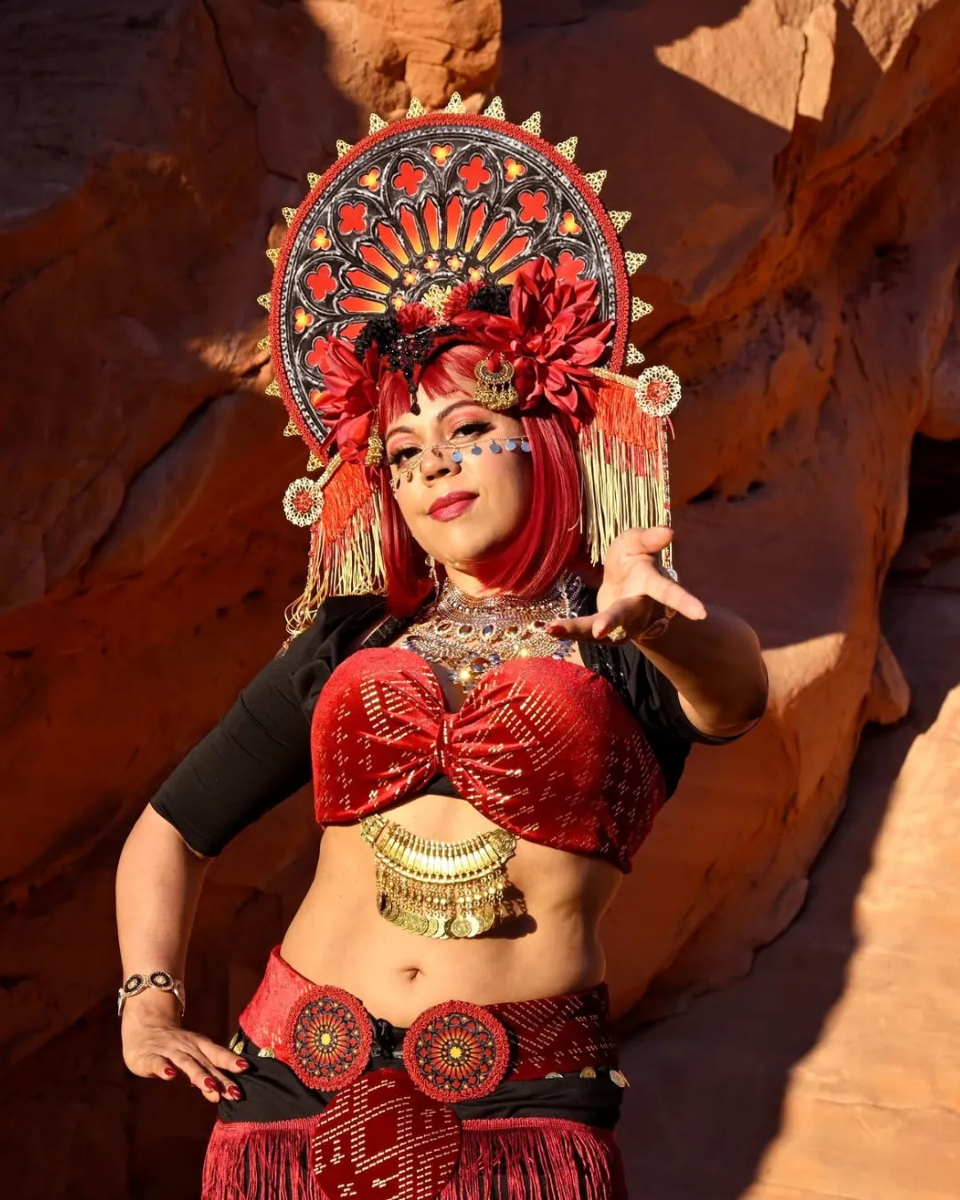 SaraLuna fusion dancer with red and black costume and crown