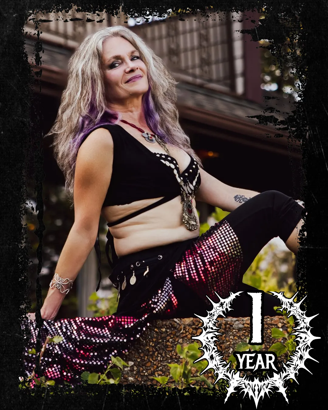 Kelly fusion dancer with sequin and black costume dyed hair