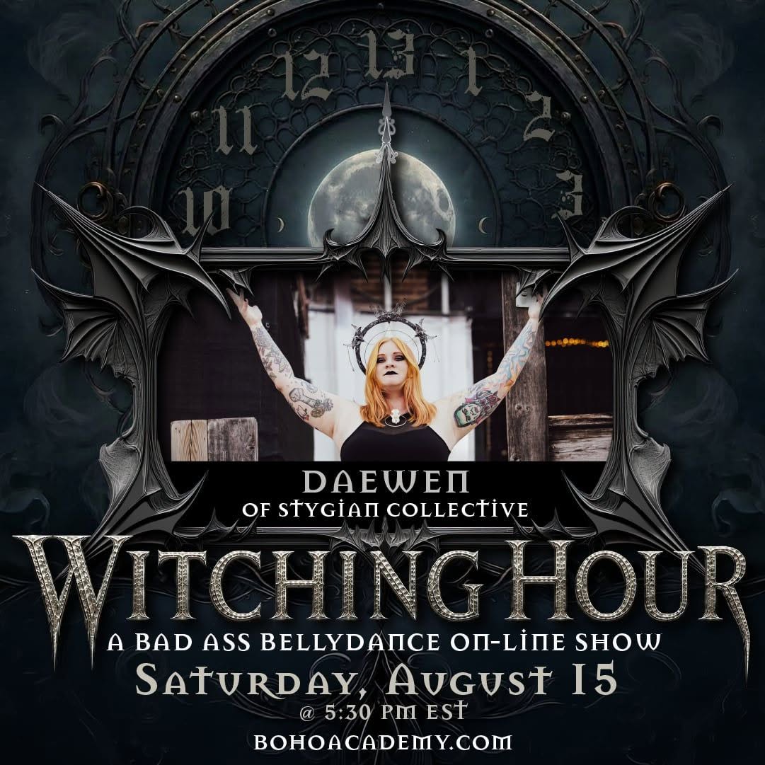 gothic dark fantasy witching hour clock with gothic dancer