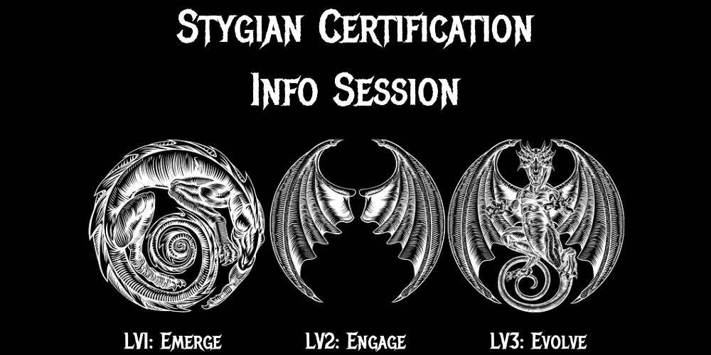 Certification Info Session graphic with three dragon symbols