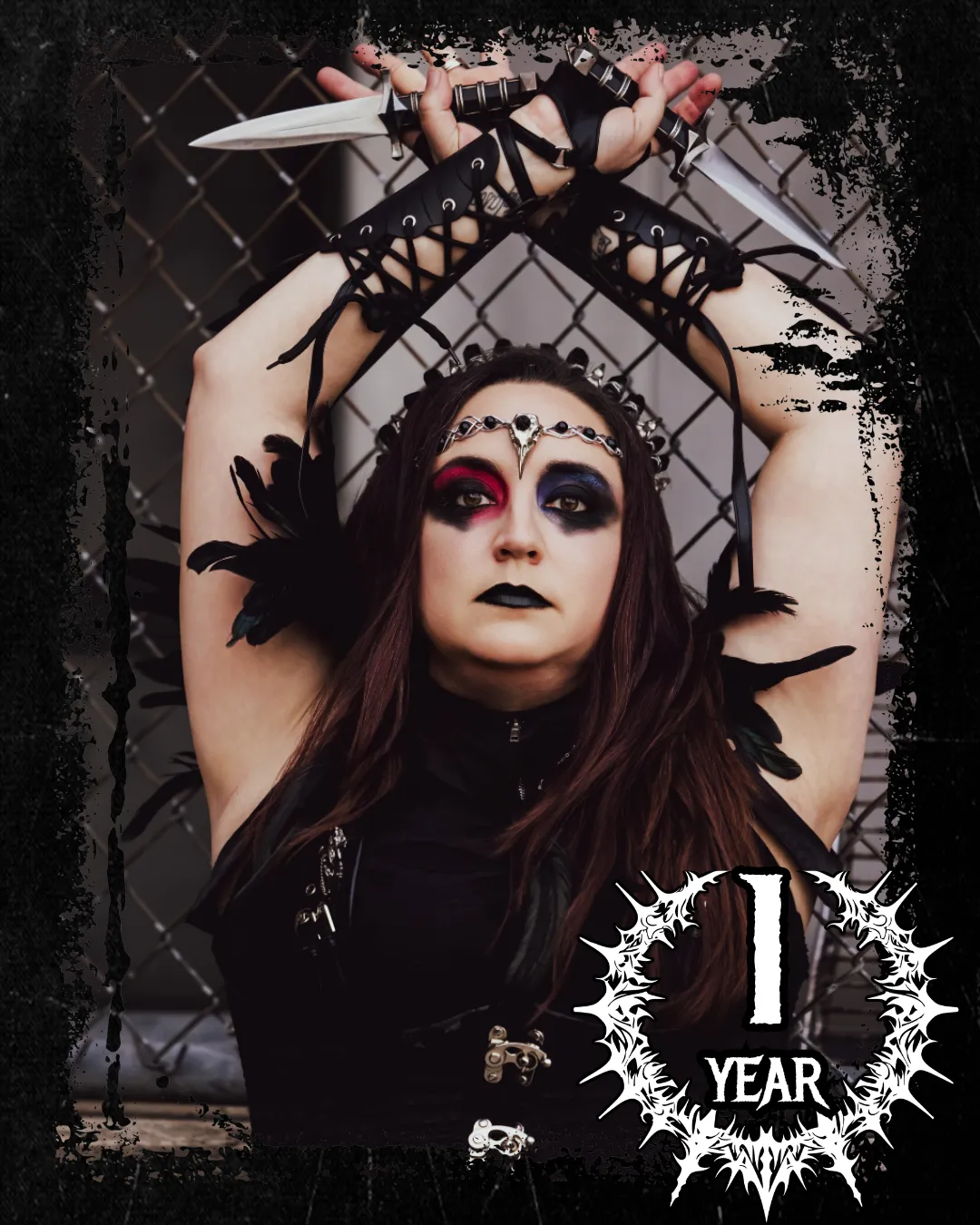 Ravynne fusion dancer with goth makeup daggers and corset