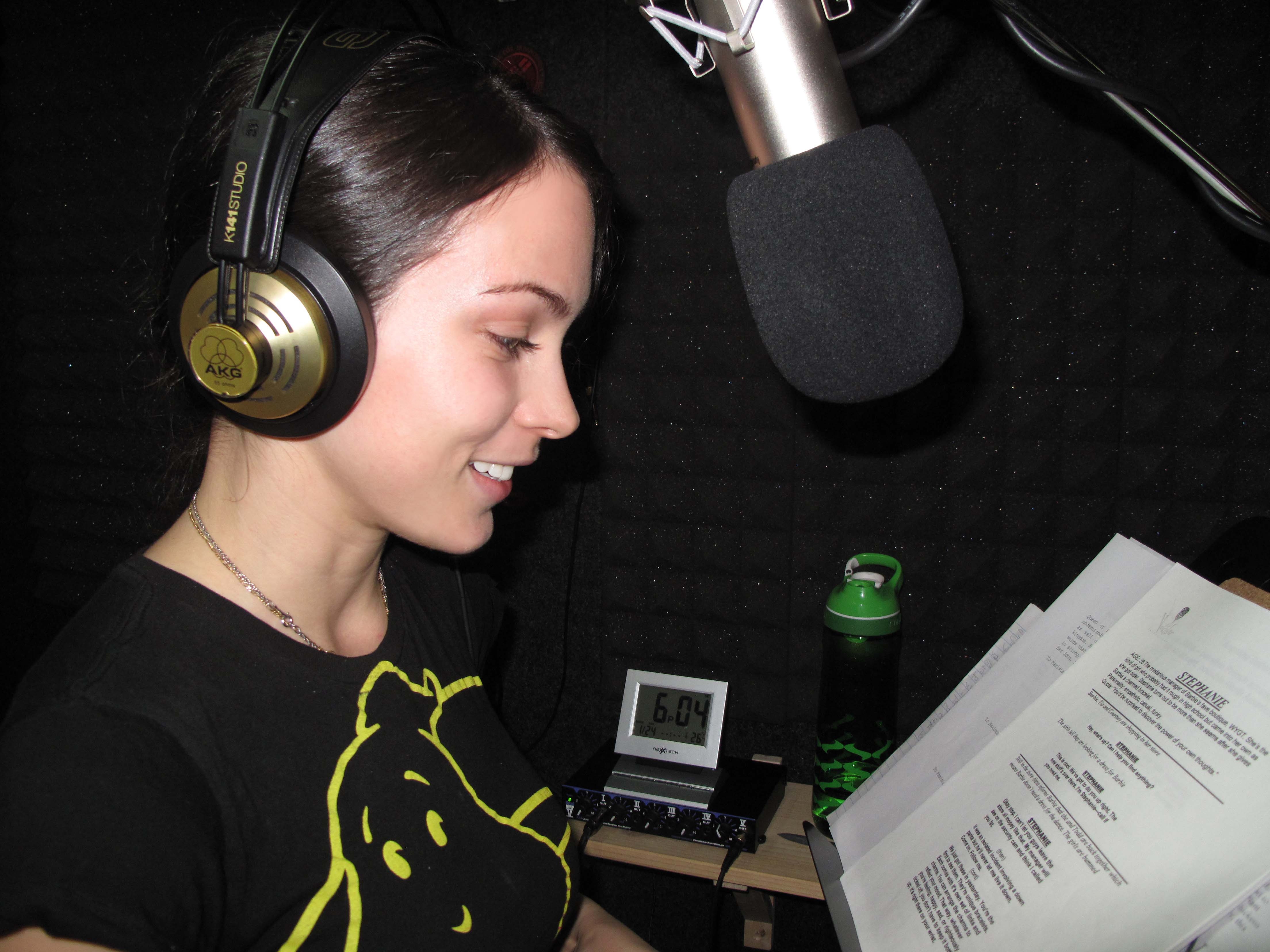 Animation and character voice actor recording in home studio