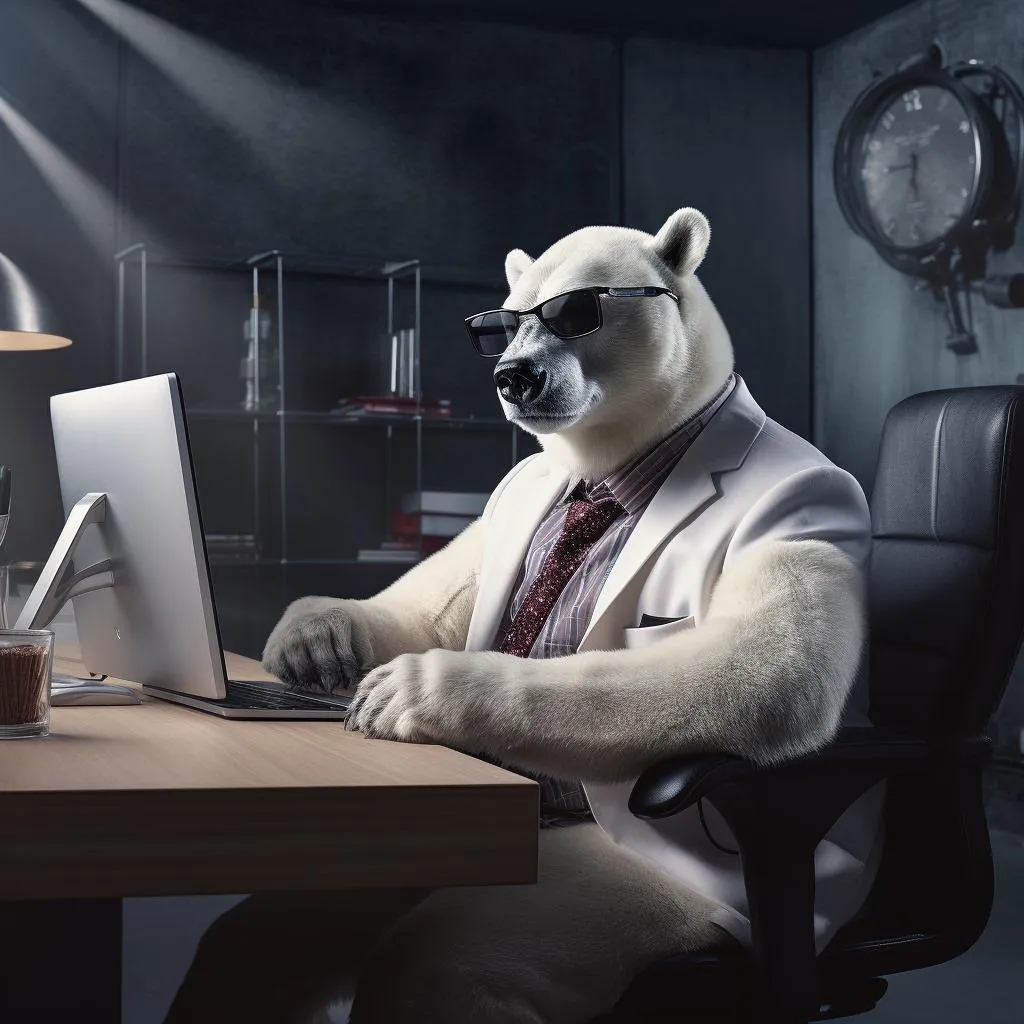 polar bear at desk with sun glasses