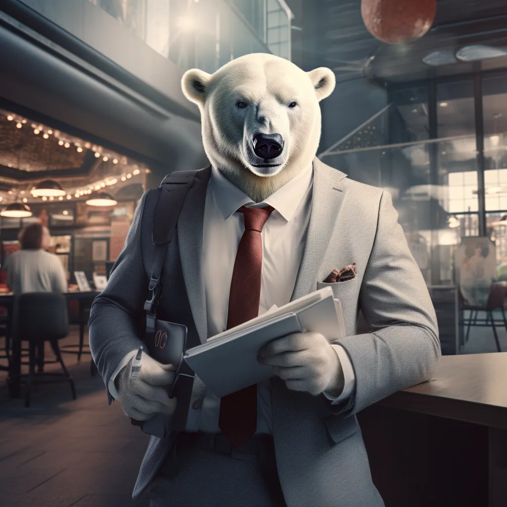 Polar bear in suit with papers