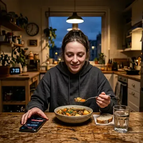 Women opening 24 hour fast and eating at a table