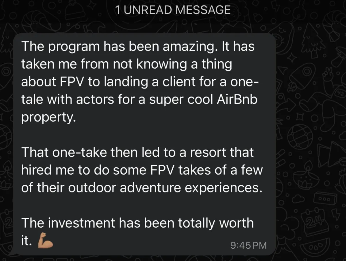 beginner pilot testimonial FPV Drone Course