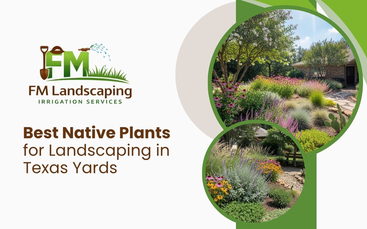 Native plants for landscaping in Texas arranged in a sunny front yard