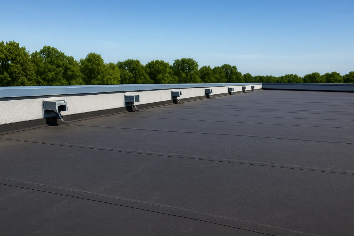Florida flat roof with freshly installed EPDM membrane