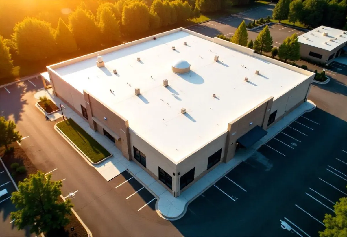 Florida flat roof with white TPO membrane reflecting sunlight
