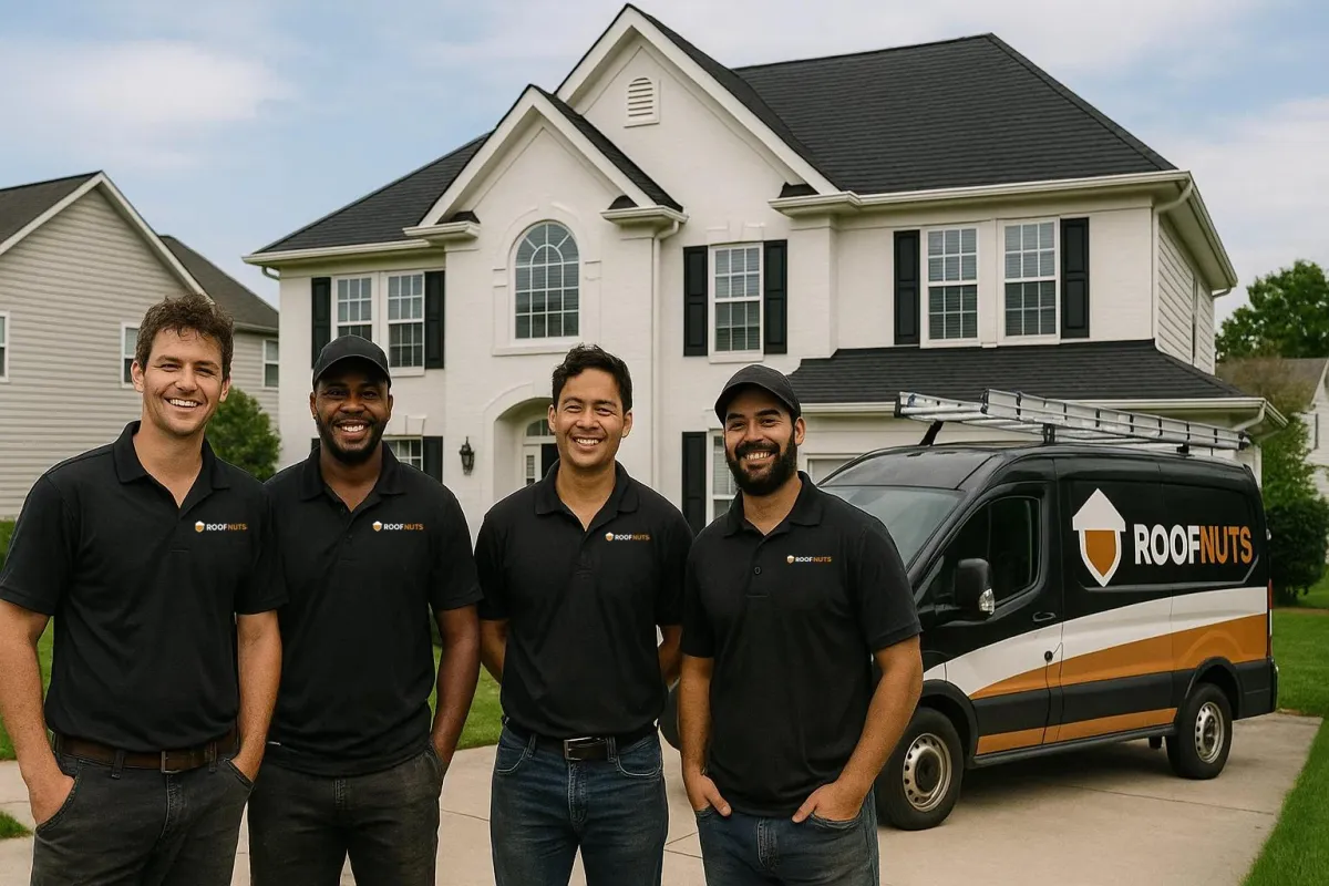 RoofNuts team repairing a hurricane-damaged roof
