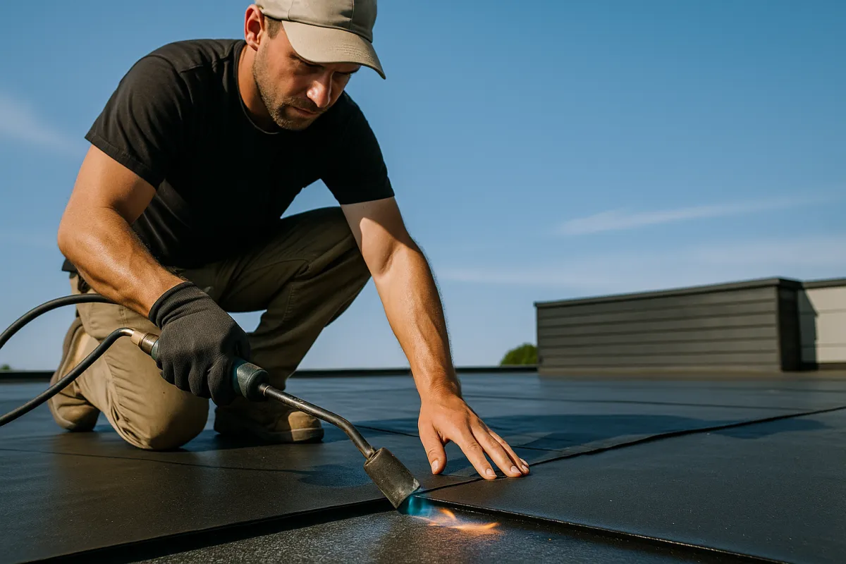 Modified bitumen torch-down roofing installed on Florida flat roof