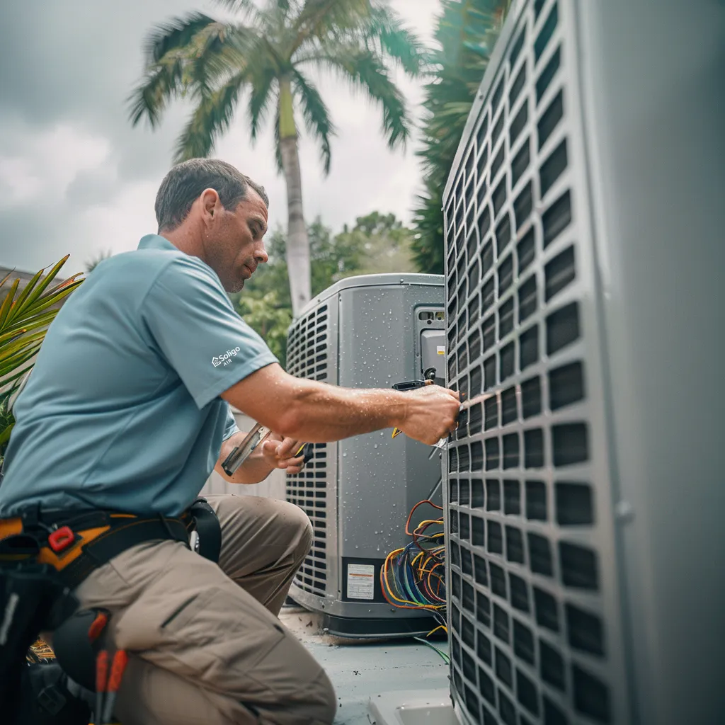 Expert Soligo Air technician in Central Florida completing AC replacement installation, guaranteeing quality service and lasting comfort.