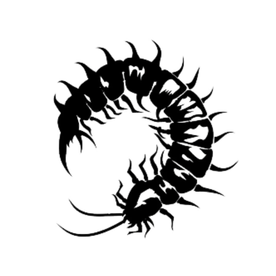 A black logo of a centipede