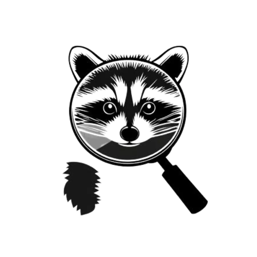 raccoon underneath a magnifier