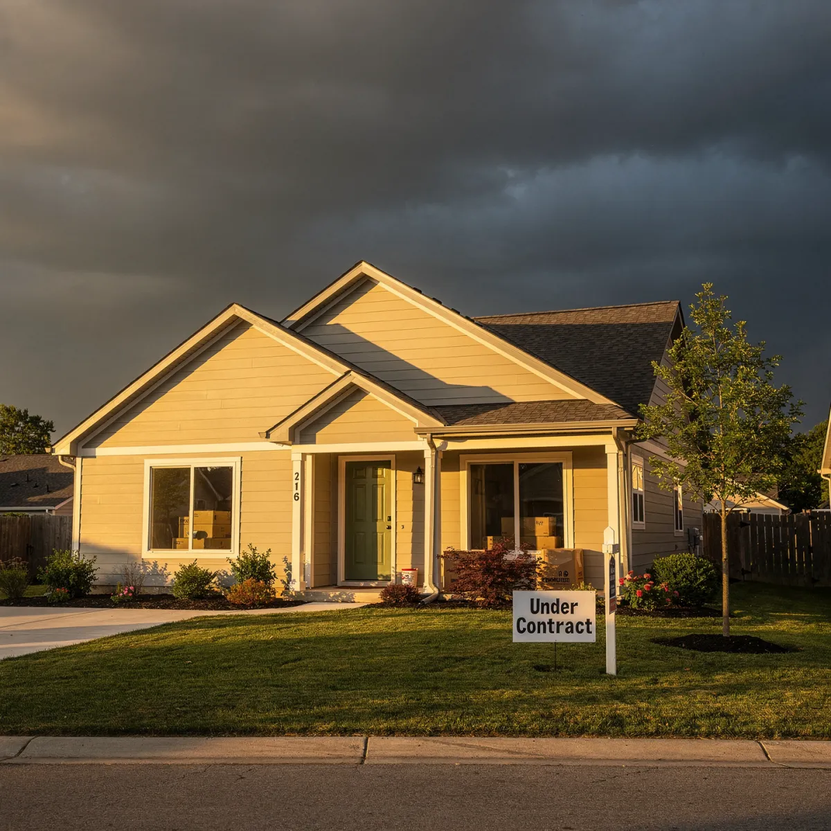 Under Contract home with a welcoming exterior and subtle obstacles along the walkway, symbolizing the unexpected challenges that can arise before a real estate closing.