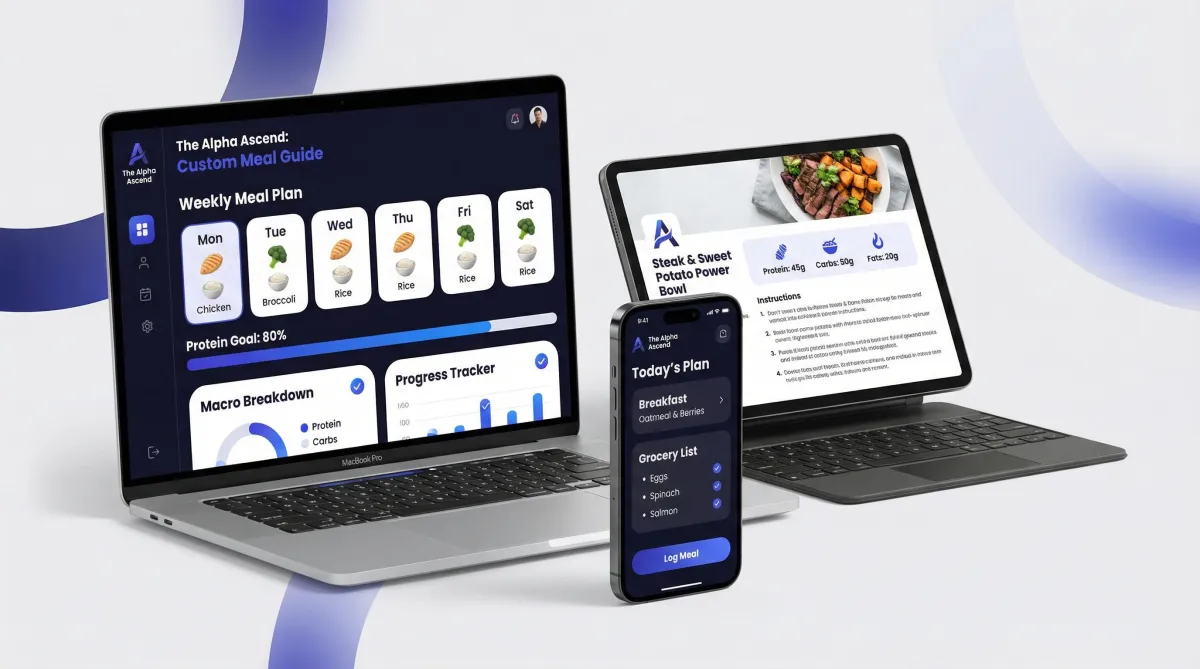 Isaiah Austin, African American male fitness coach, standing confidently in athletic wear, gym background, indigo and black color accents, 3:2 aspect ratio