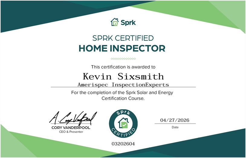 Kevin Sixsmith SPRK Certified Solar Panel Inspector certificate for Calgary residential solar audits