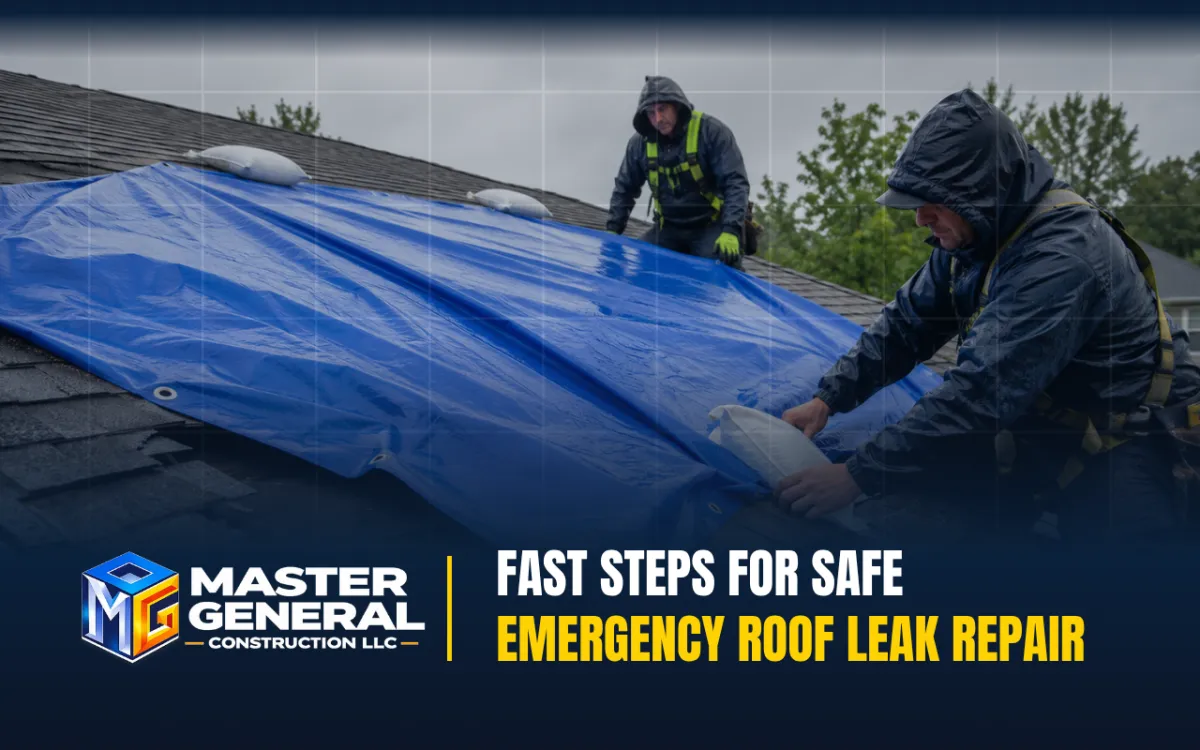 emergency roof leak repair tarp placed over damaged shingles