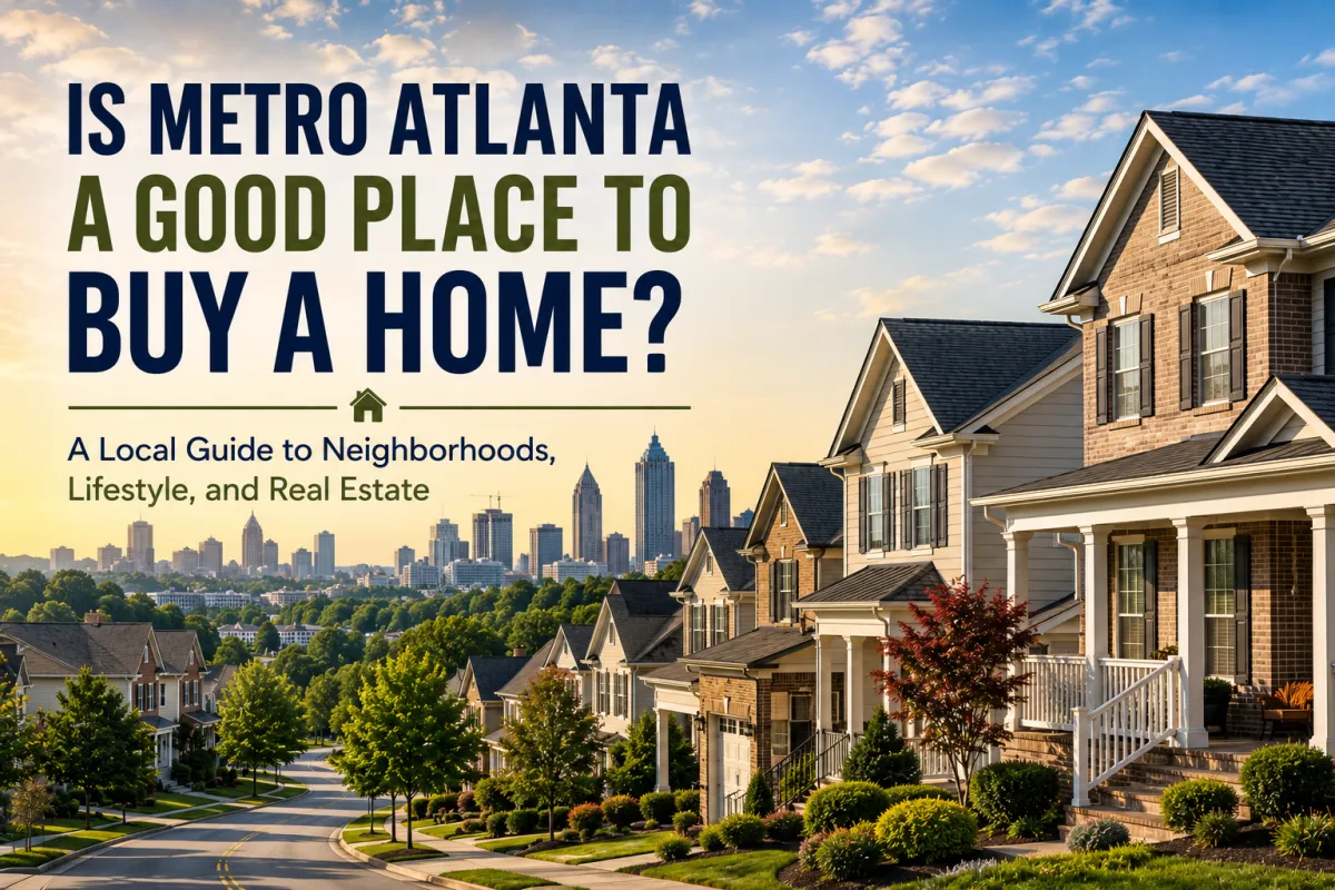 Metro Atlanta home buying guide featuring beautiful suburban neighborhoods and modern homes for buyers exploring Metro Atlanta real estate.