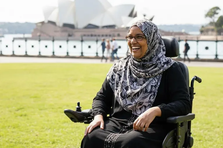 High-quality disability support scene showing compassionate care