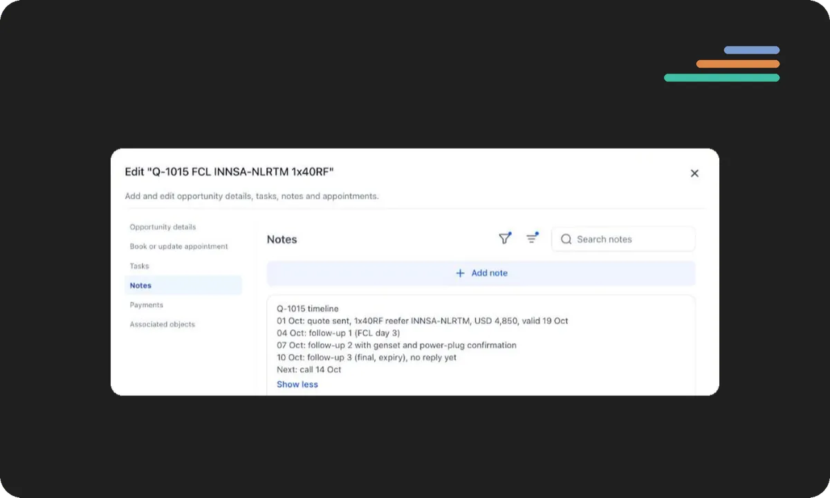 RYNR quote with its follow-up timeline by transport mode