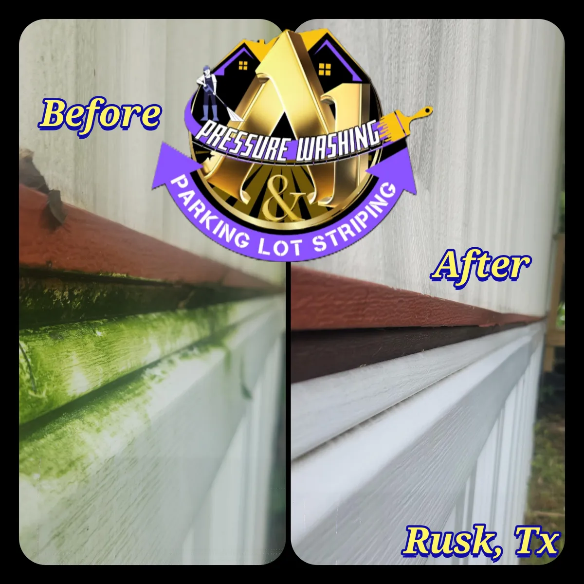 House washing before and after on metal home in Rusk, TX
