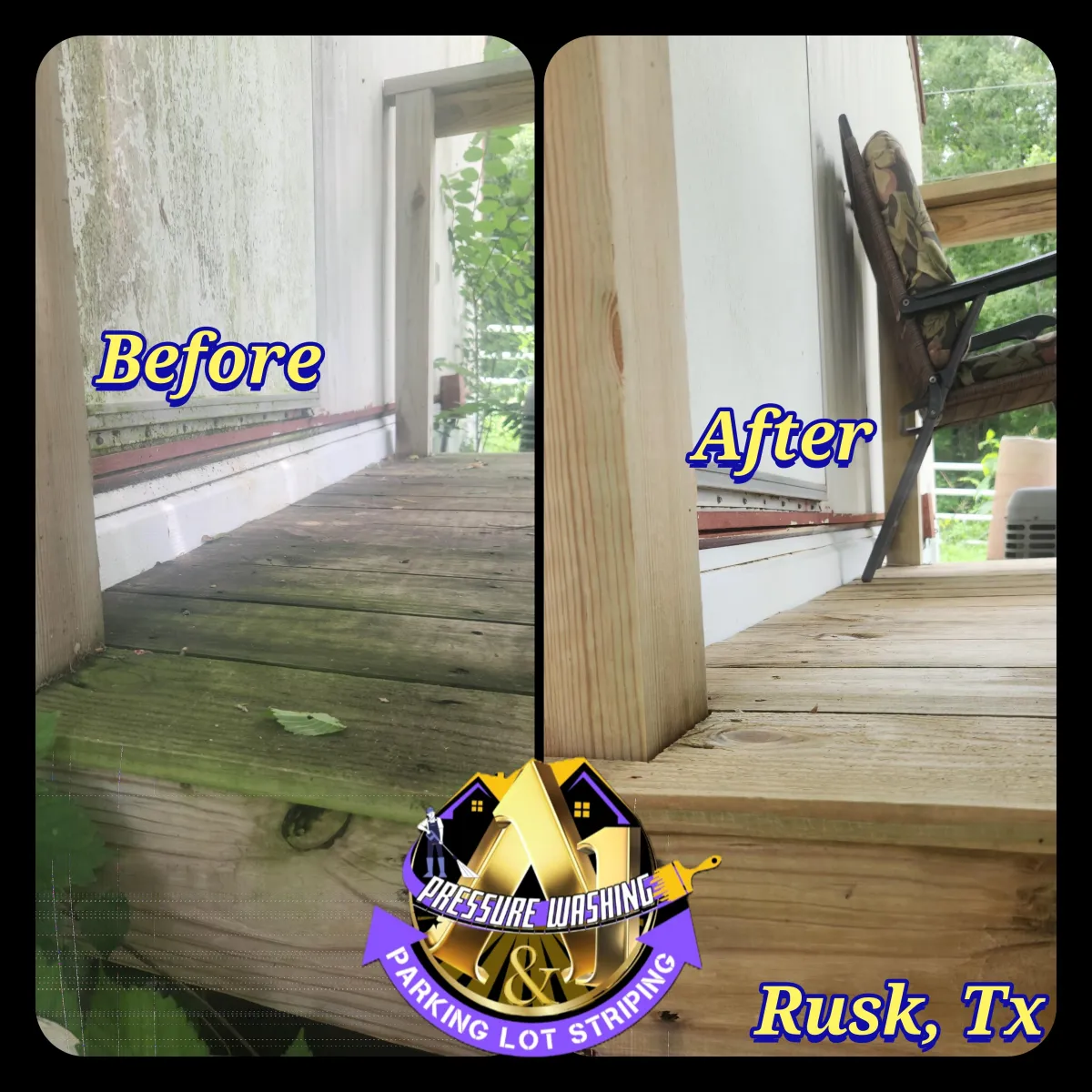 before and after residential deck washed in rusk tx