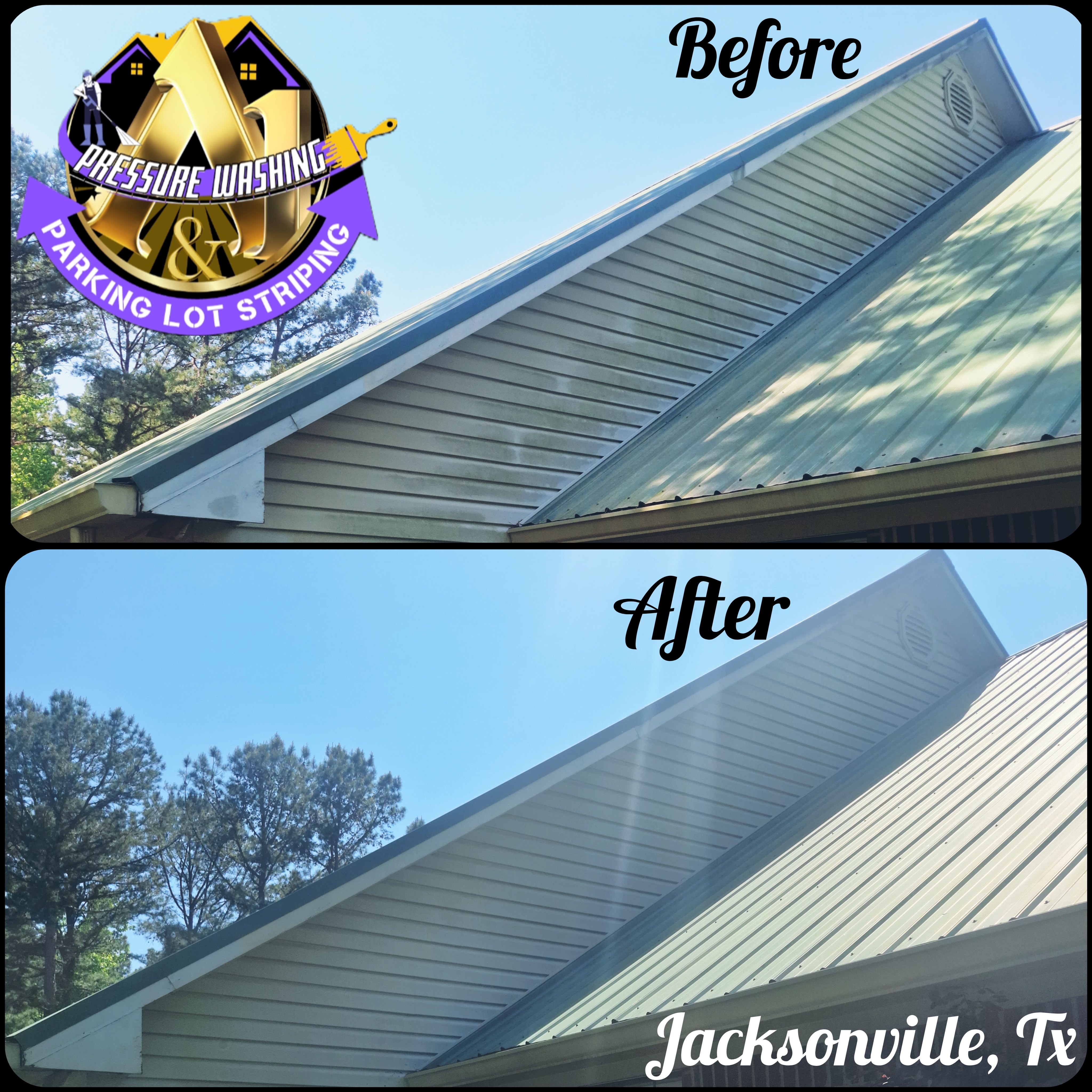 Roof washing before and after in Jacksonville, TX