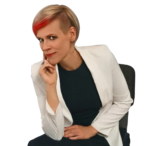 Frustrated professional holding an overflowing stack of business cards