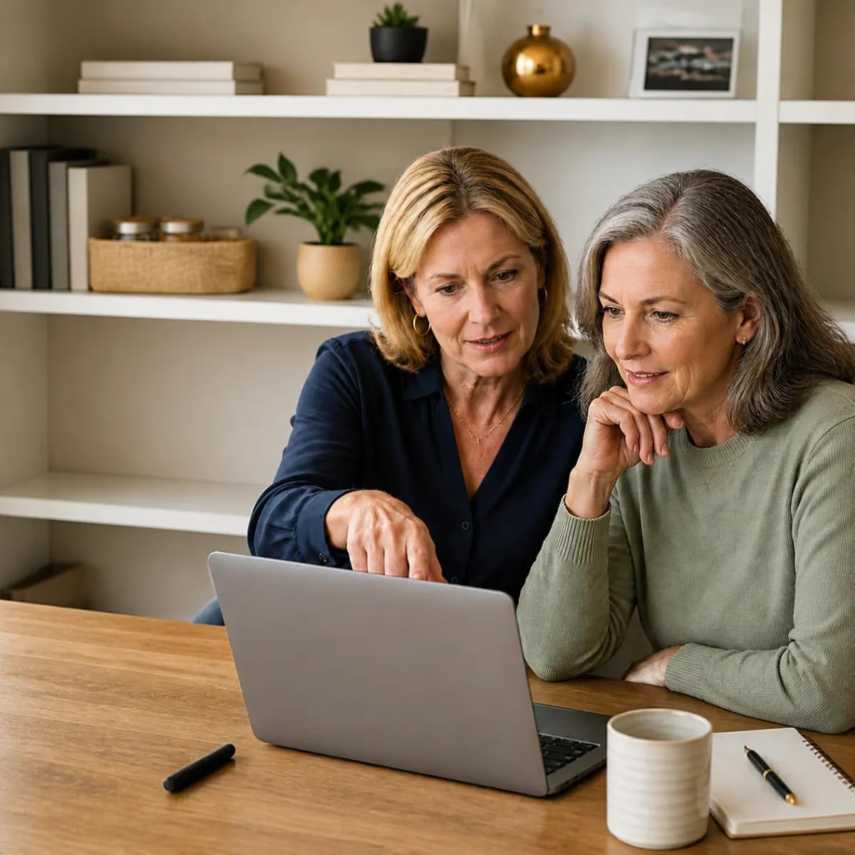 Consultant and business founder collaborating over growth roadmap in an illuminated office