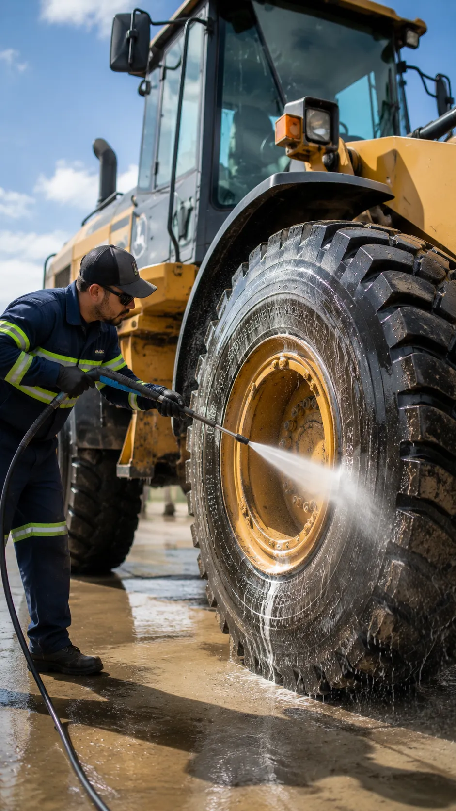 Industrial pressure washing equipment in action