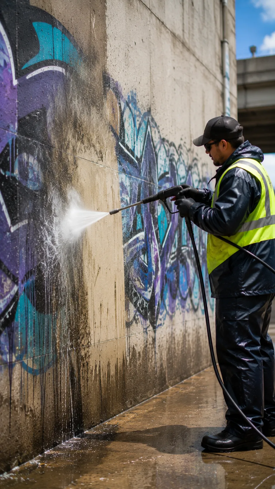 Industrial pressure washing equipment in action