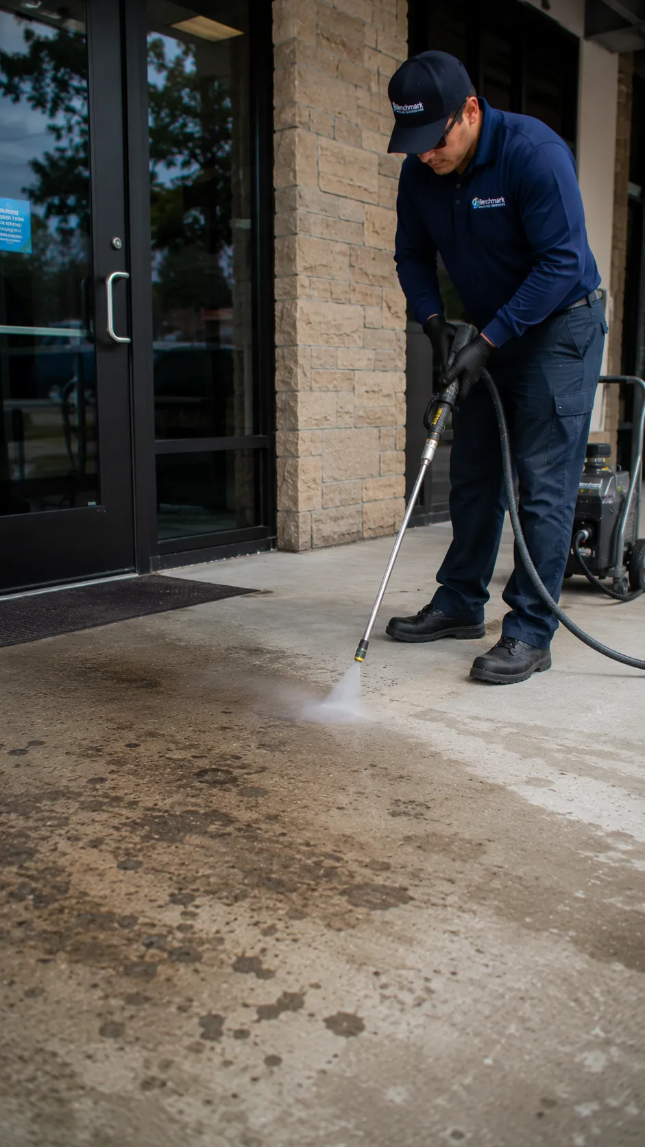 Industrial pressure washing equipment in action