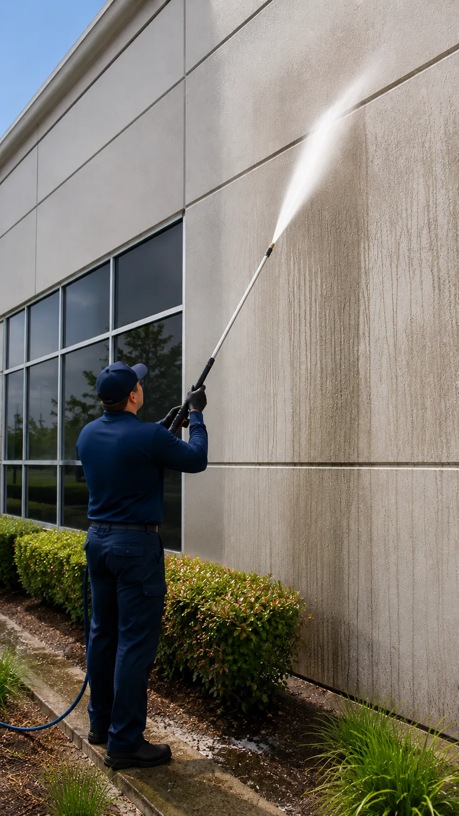 Industrial pressure washing equipment in action