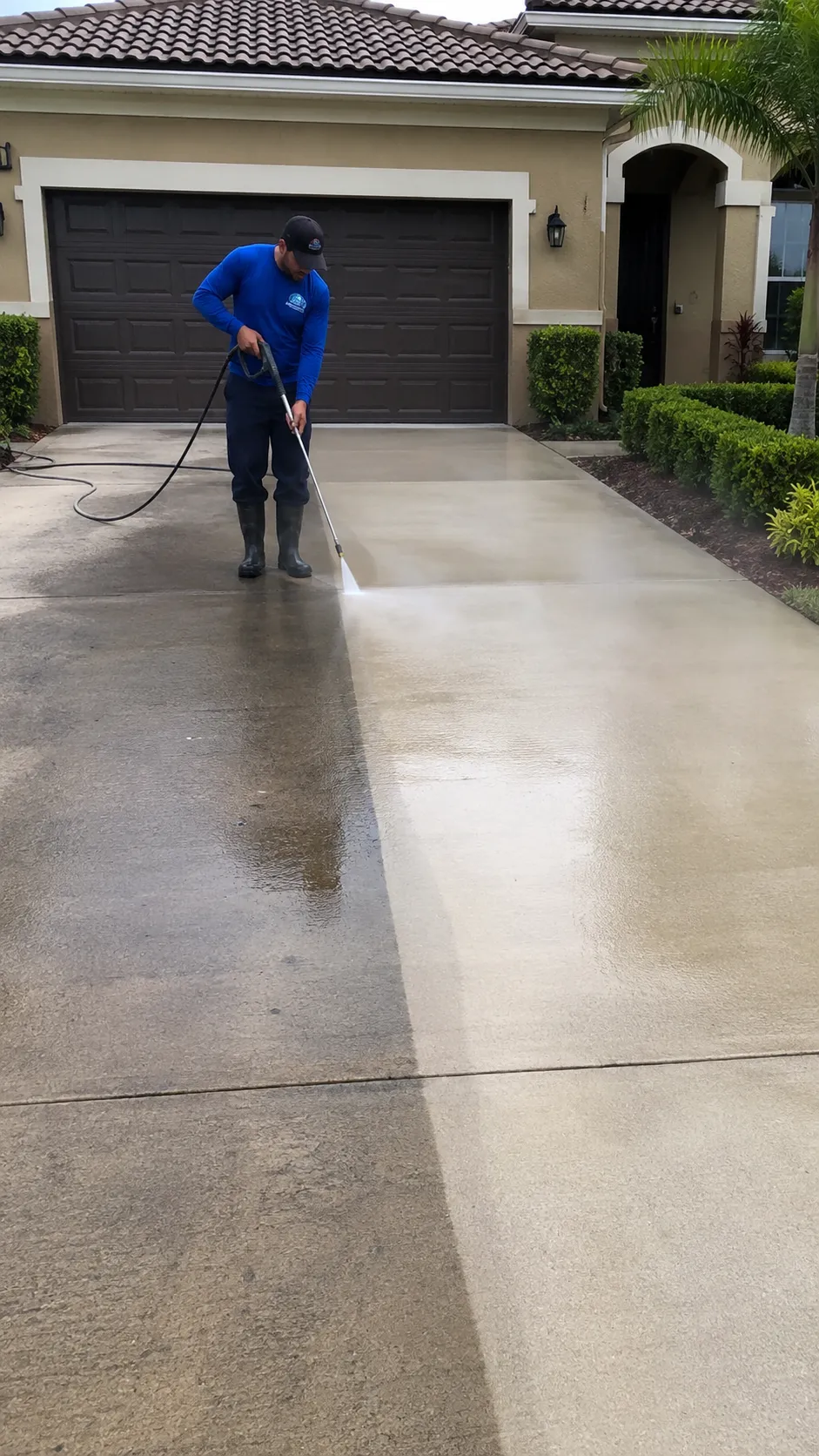 Industrial pressure washing equipment in action