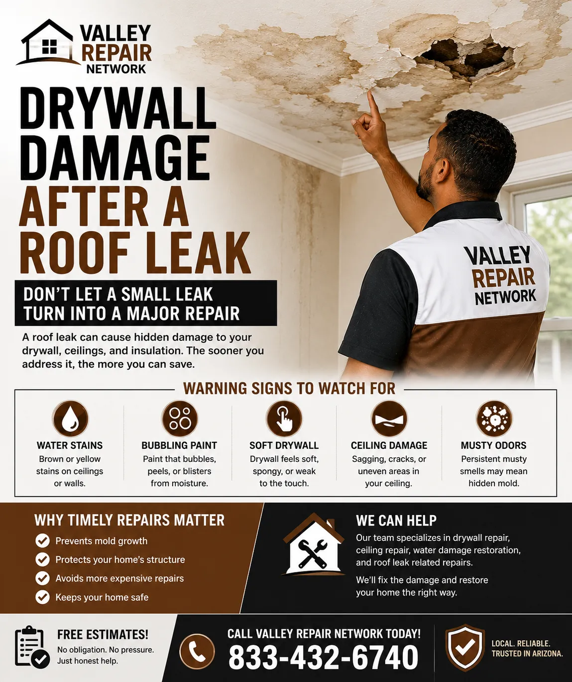 Drywall Damage After a Roof Leak: What Arizona Homeowners Should Do Next