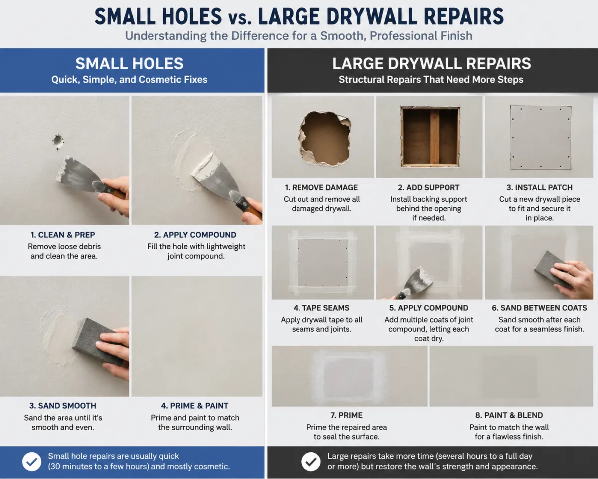 Small Holes vs. Large Drywall Repairs: What's the Difference?