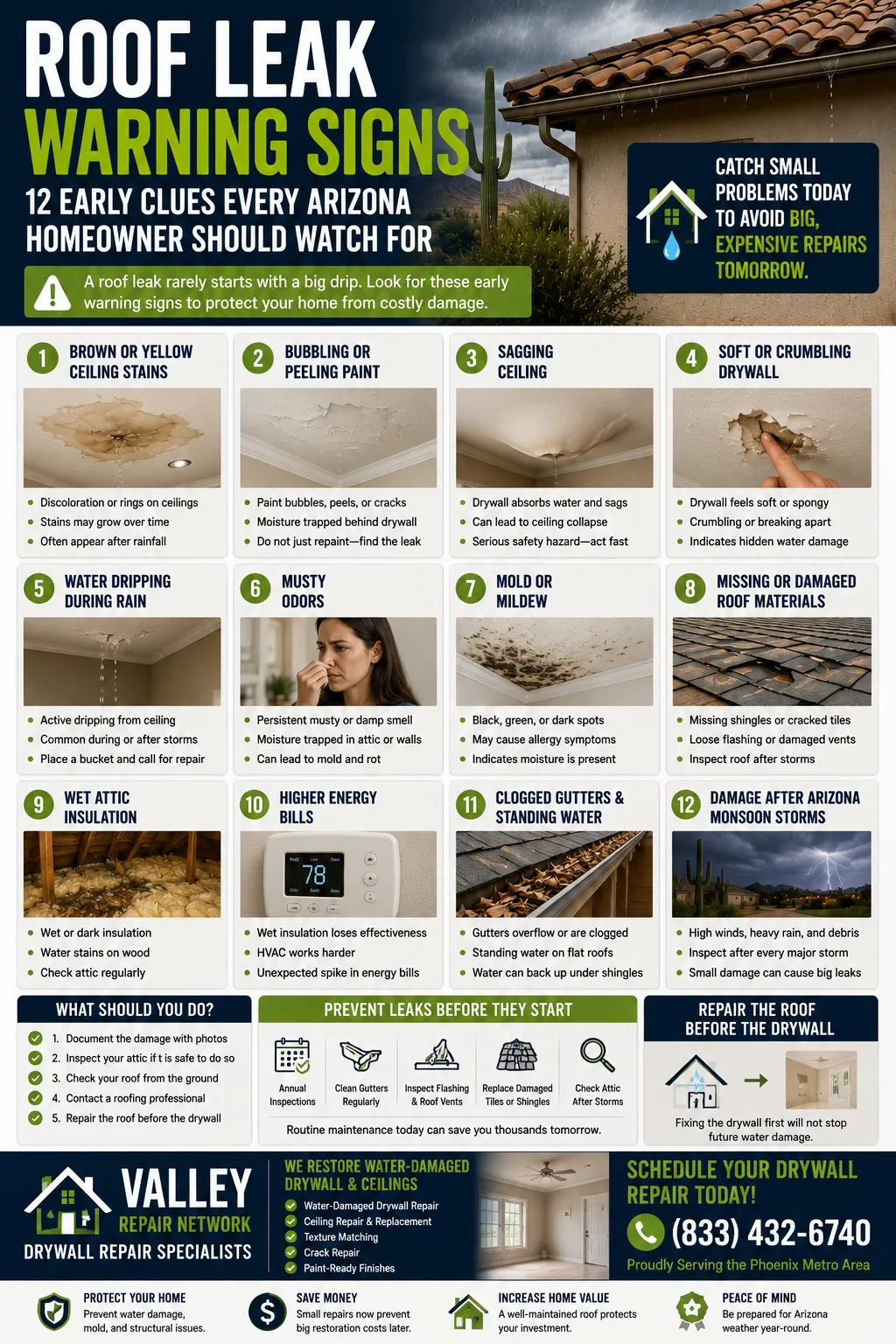 Roof Leak Warning Signs: 12 Early Clues Every Arizona Homeowner Should Watch For
