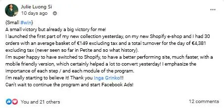 testimonial coaching program for fashio entrepreneurs and e-commerce brand owners to help them grow their business online