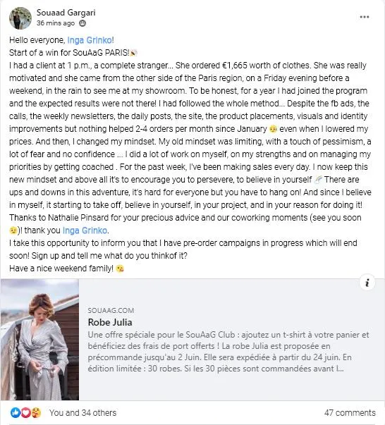 testimonial coaching program for fashio entrepreneurs and e-commerce brand owners to help them grow their business online