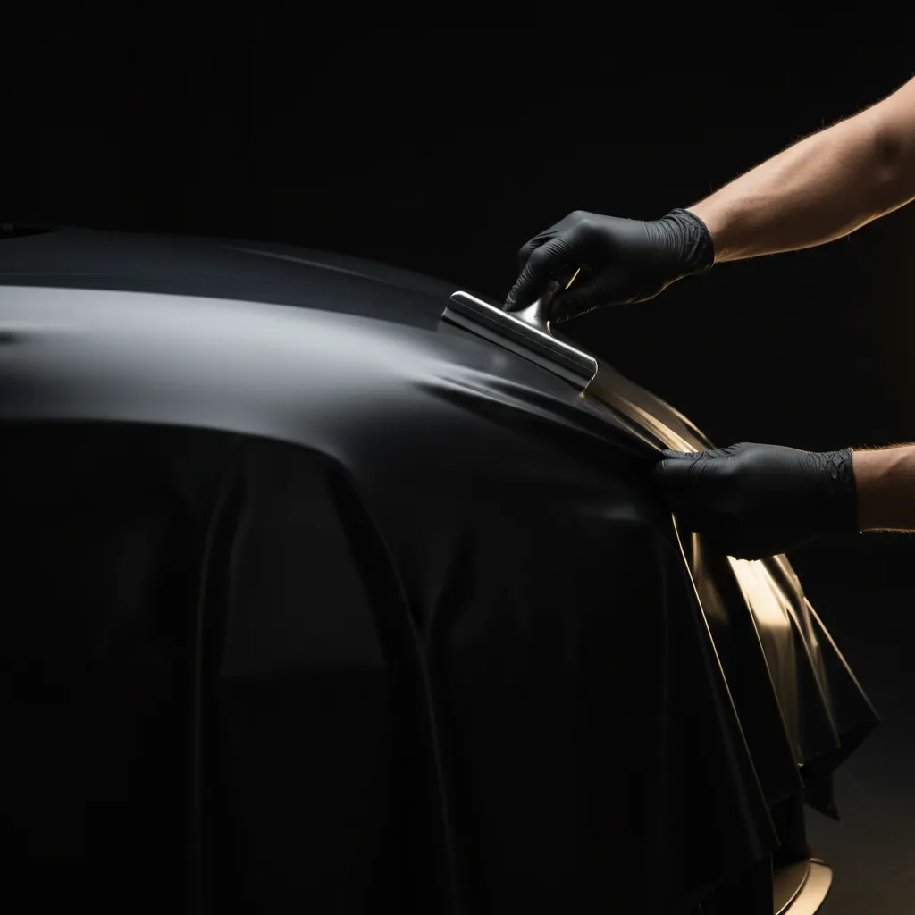 Vehicle wrapped in satin black finish